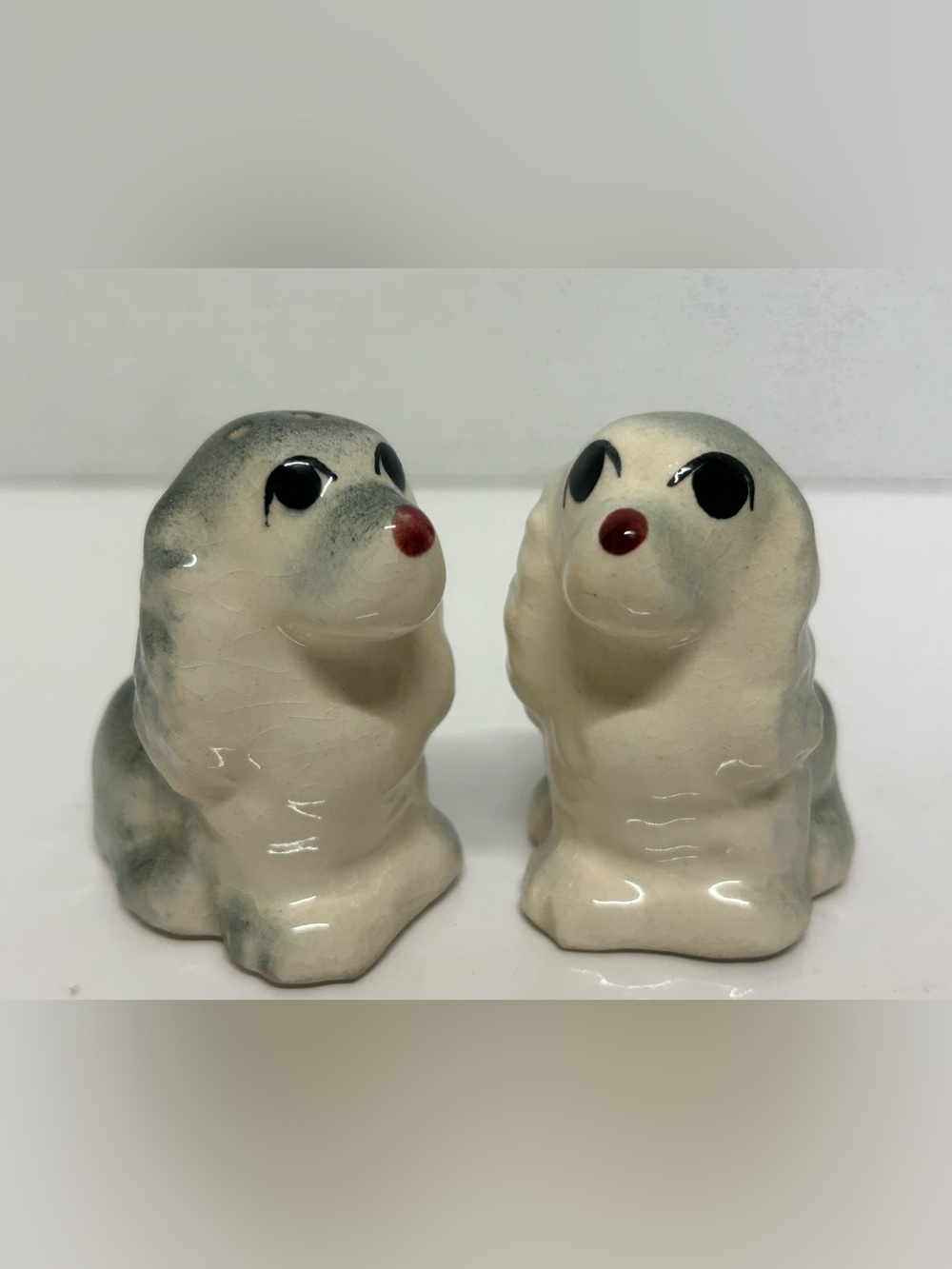 Vintage Big Eye Gray Puppy Dog Salt and Pepper Shakers